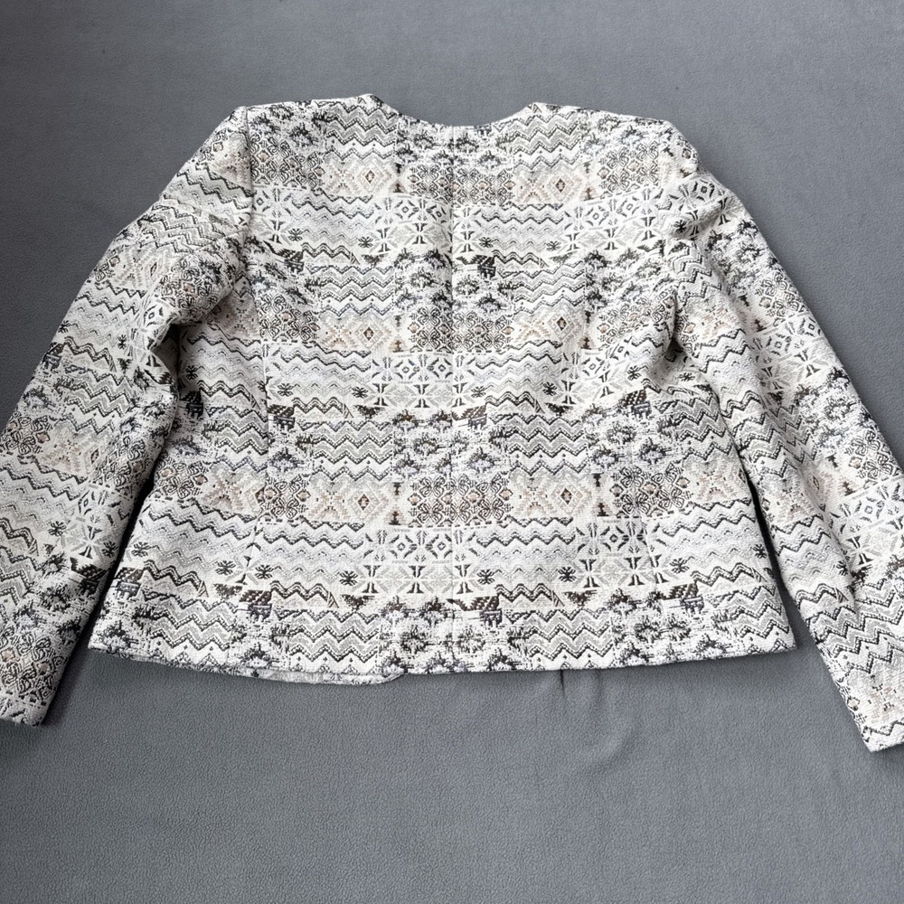 Tahari Arthur Levine Jacket Womens 12 Cream Multicolor‎ Textured Lined Cropped - Picture 2 of 16